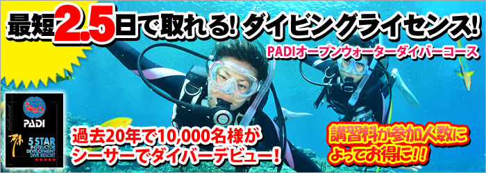 2.5日間でダイビングライセンスが取れるコース！