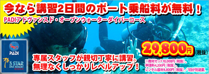 2日間でPADIアドバンスダイバーが取れるコース!