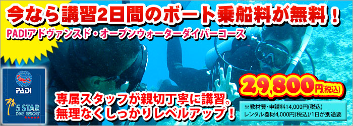 2日間でPADIアドバンスダイバーが取れるコース!