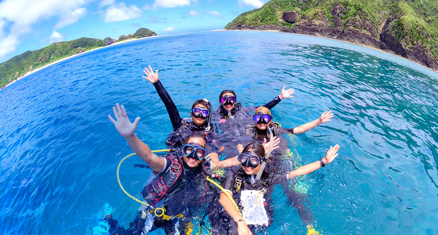 Having a fun for diving at the kerama islands in Okinawa