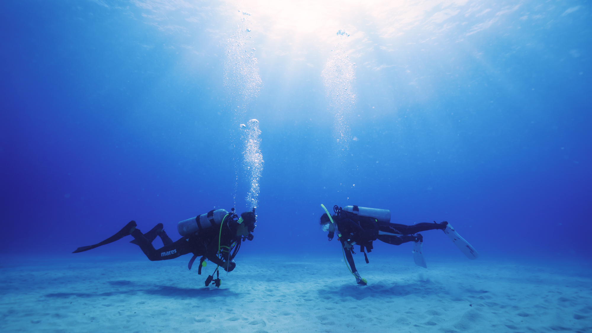 Dive at white sand at the Kerama islands in Okinawa