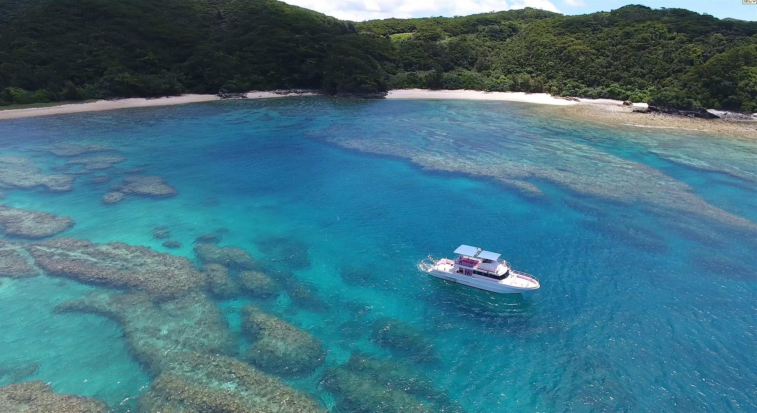 A diving boat runs in the Karama islands.