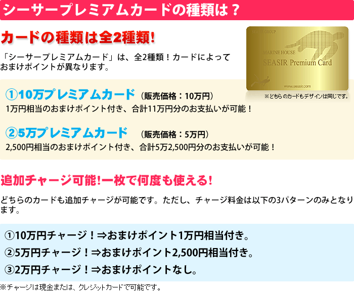 10万円、5万円カードの2種類！チャージもできる！